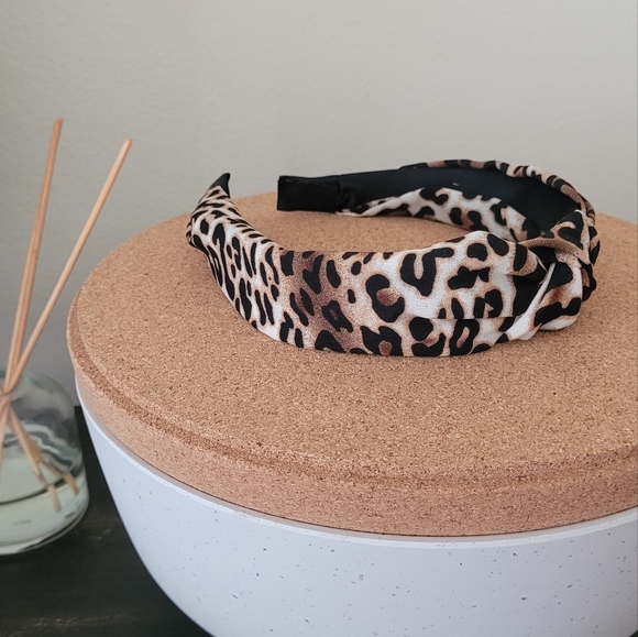 None Accessories - Satin wrapped knotted headband, leopard print